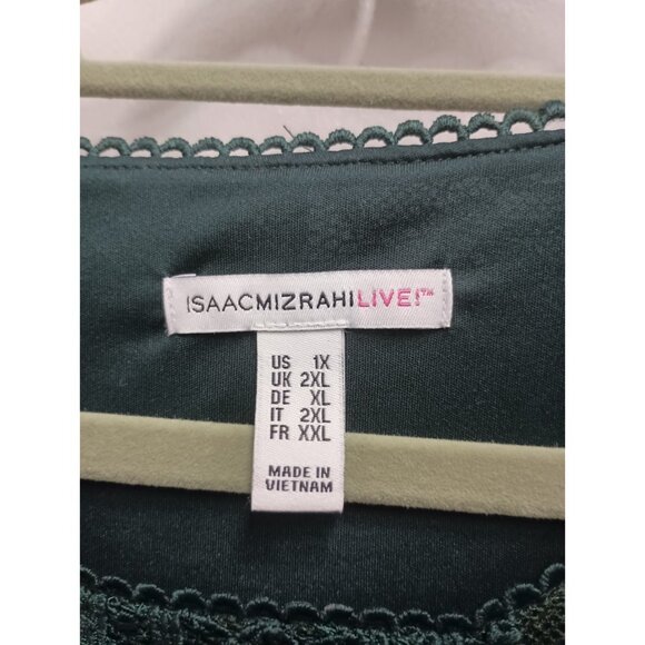 Isaac Mizrahi Live Womens BOHO Blouse 1X Dark Green Lace Bell Sleeve Whimsygoth - Picture 3 of 8